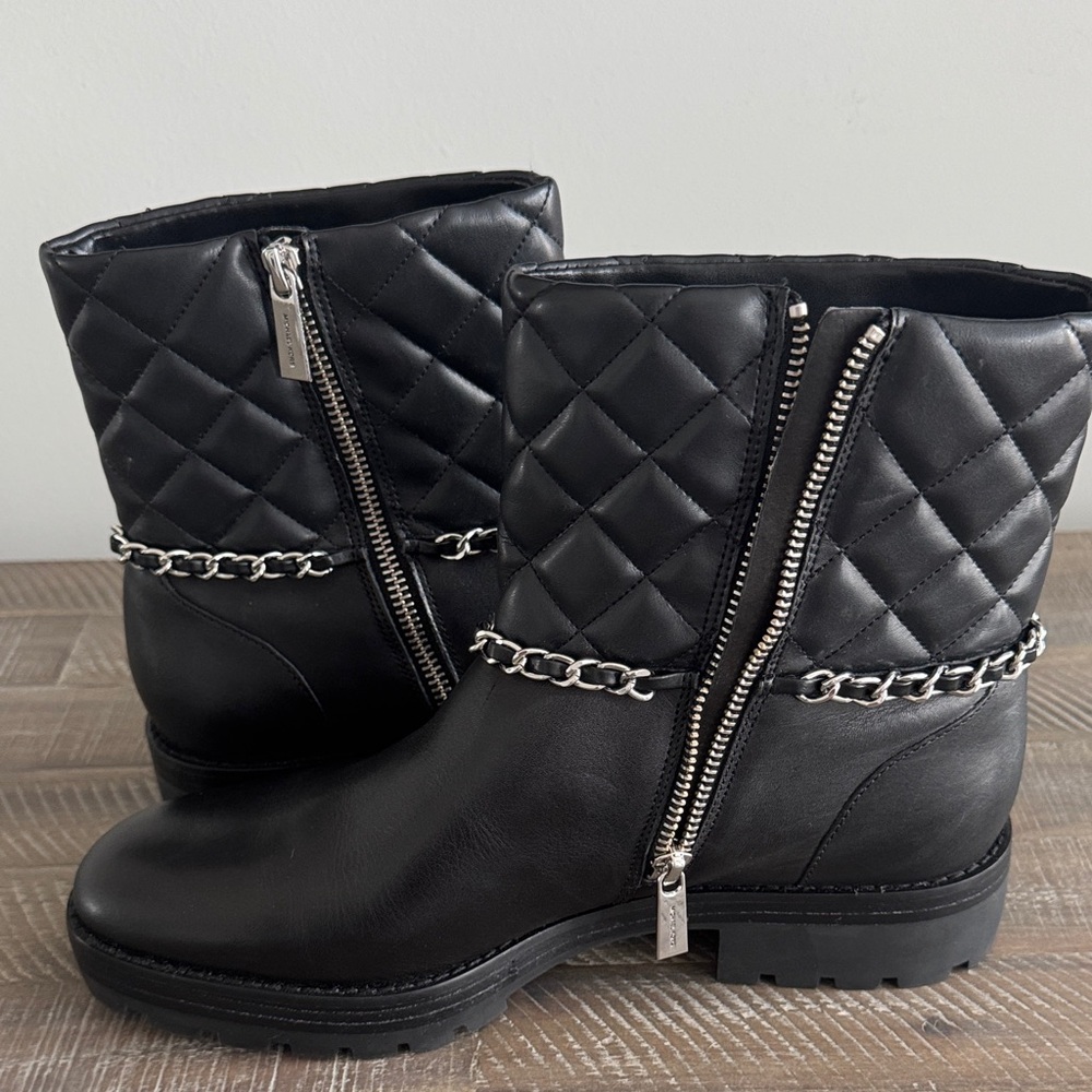 Michael Kors Black Quilted Chain Ankle Boots - Picture 4 of 8